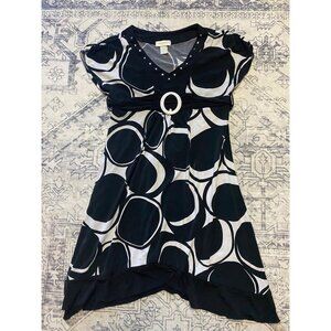 Black & White Circle Girl's Dress Limited Too Size 14 Studded V-Neck & Waist Tie